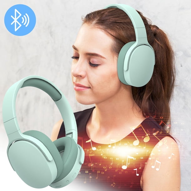 Auriculares inalámbricos Bluetooth color verde menta, auriculares estéreo plegables para oficina en casa, teléfonos celulares y más