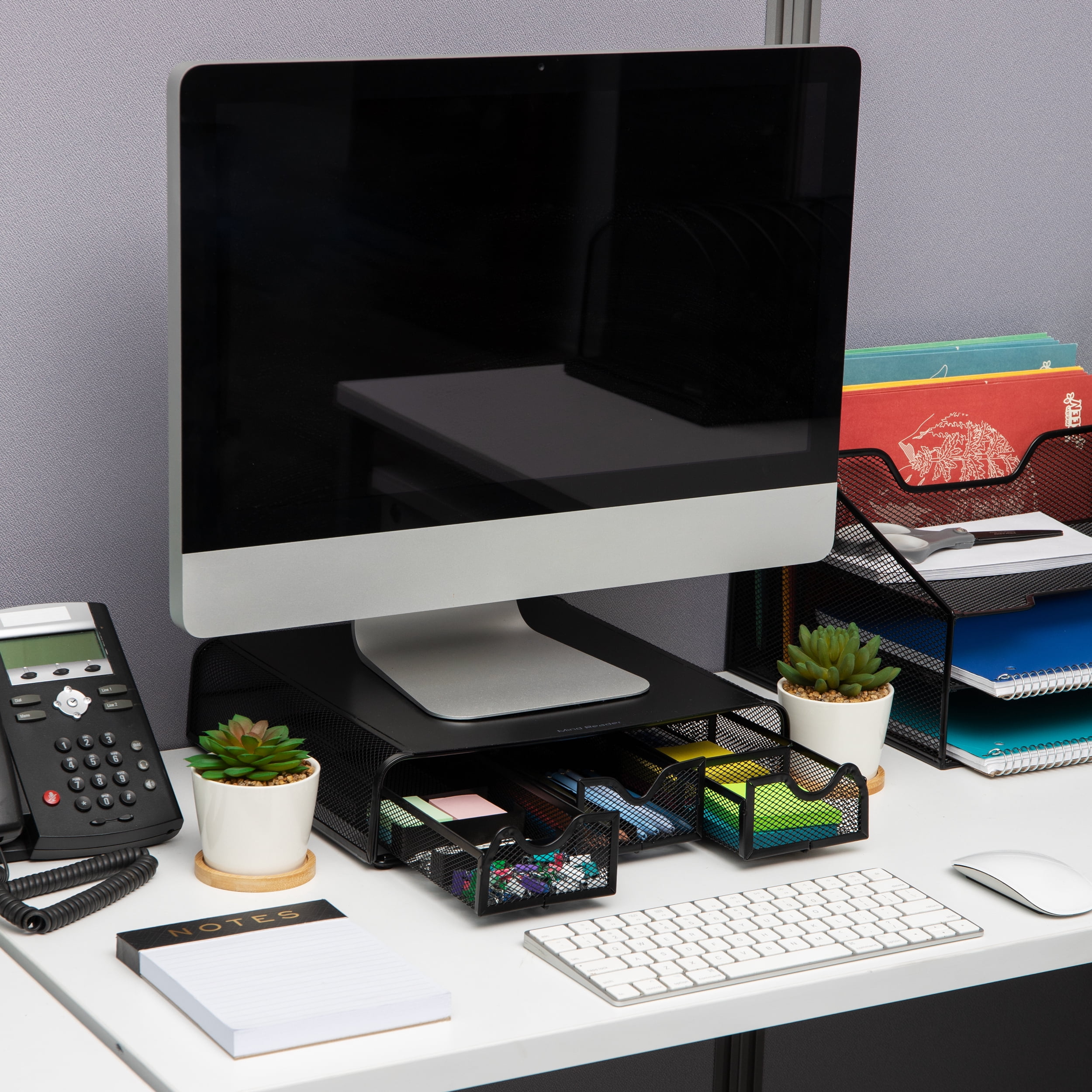 Mind Reader 3 Drawers Metal Mesh PC, Laptop, Imac Monitor Stand and Desk Organizer, Black