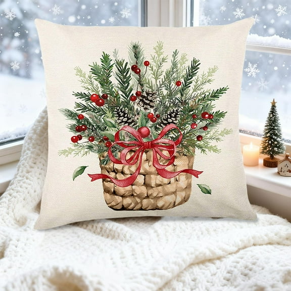 Apmemiss Christmas Pillow Cover 18x18 Inches, Holiday Decor Polyester Case for Sofa Couch Bed, Festive Throw Pillow Cover with Floral Snowflake Pattern, Washable Decorative Pillowcase for Winter