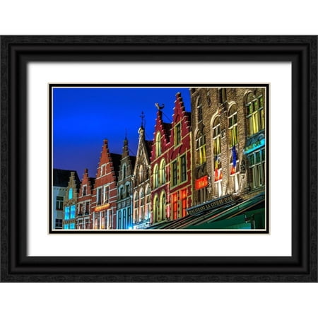 Steve Mohlenkamp 24x17 Black Ornate Wood Framed with Double Matting Museum Art Print Titled - Architectural rooftops in the city center in Bruges-Belgium