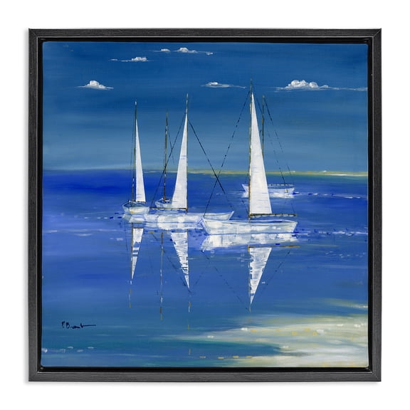 Stupell Industries Rustic Lodge Serenity Sailboats Reflected on Water Black Floating Frame Canvas Art, 18 x 18, by Paul Brent