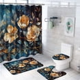 thumbnail image 2 of Juego de 4 cortinas de ducha para baño, juego de cortinas de ducha de poliéster con alfombras de baño, juego de baño con patrón de flores doradas pintadas con cortina de ducha y juego de alfombras, 2 of 8