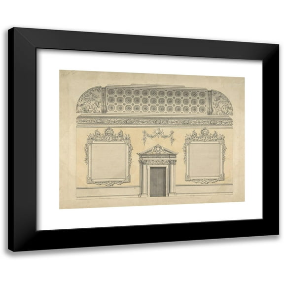 Thomas Lightoler 14x11 Black Modern Framed Museum Art Print Titled - Design for Section of a Rococo Room, with a Coved Ceiling and Ornamented Corinthian Doorway (ca. 1750)