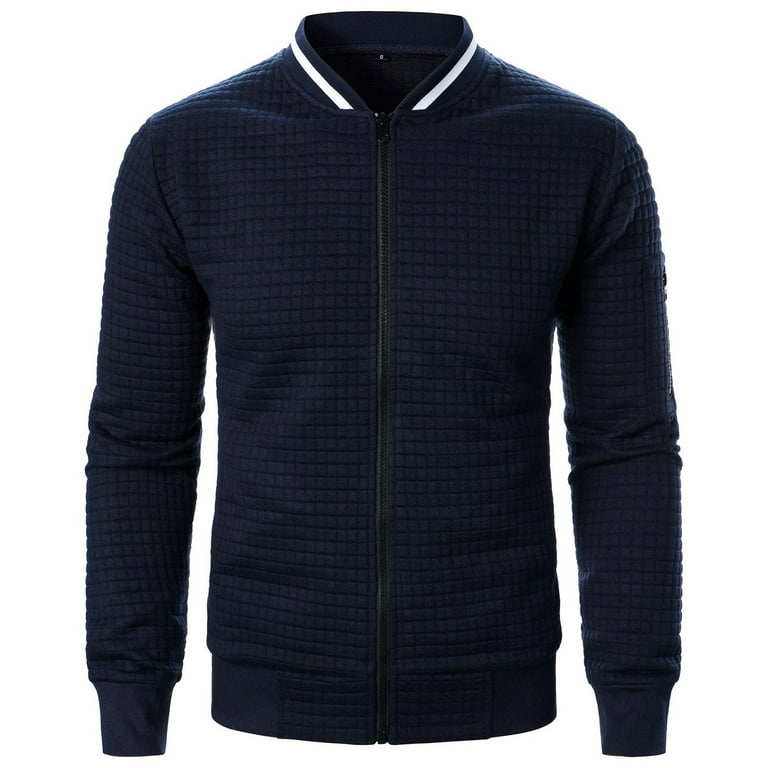 Yufatyle Bomber Jacket for Men, Man Solid Color Zipper Stand