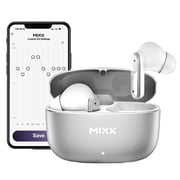 Mixx StreamBuds Custom 3 TWS Bluetooth In-Ear Earbuds with Mics and Charging Case, Clear Voice Technology, up to 24 Hours Play Time, Silver/White