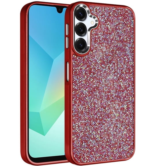 XPM for Samsung Galaxy A16 5G Phone Case, Crystal Sparkle Diamond Glass Full Mini Glitter Bling Frame TPU Hybrid Protective Cover for Galaxy A16 (Red)