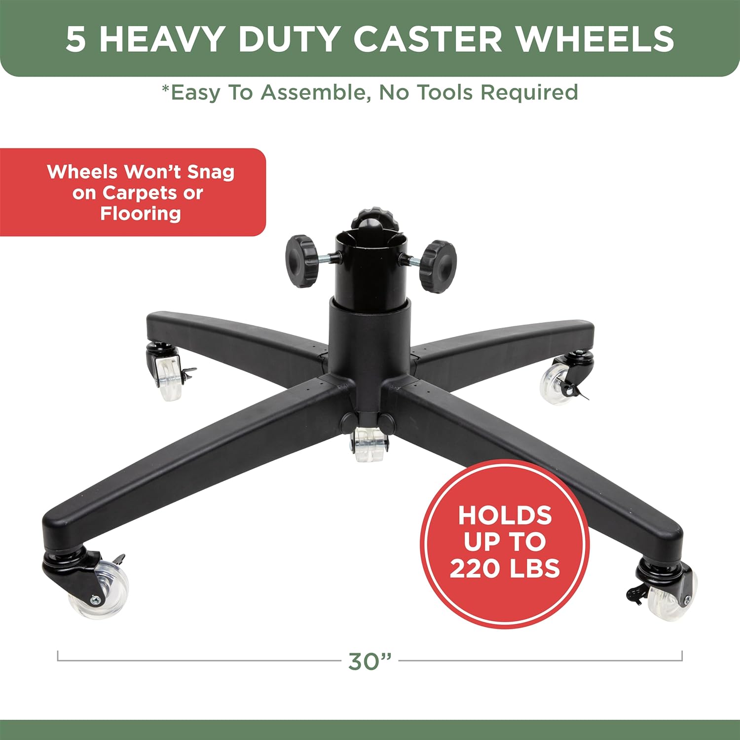 Rolling Christmas Tree Stand with Heavy Duty Casters and Adjustable Base. Holds up to 9ft Trees