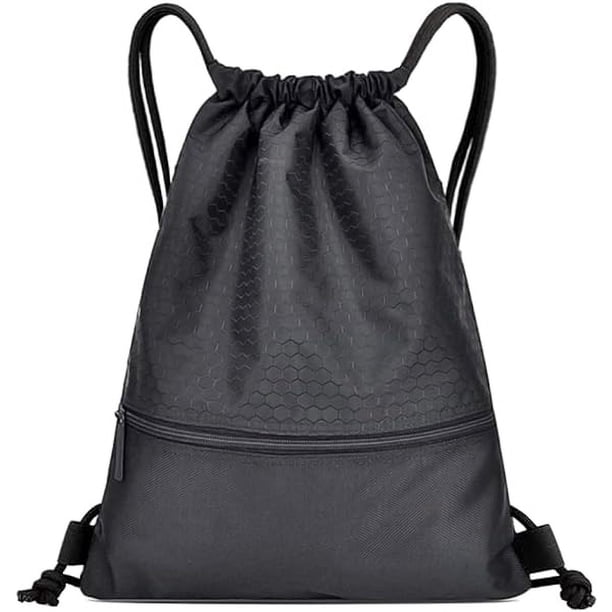 1 Uds. Bolsa de gimnasio con cordón, bolsa de natación con cordón negro, bolsas deportivas con cordón de PE, mochila impermeable con bolsillo y cremallera, para mujeres y hombres (40*47cm)