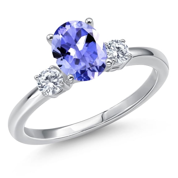 Gem Stone King 14K White Gold Blue Tanzanite and Moissanite Engagement Ring for Women | 1.36 Cttw | Oval 8X6MM | Gemstone December Birthstone | Size 9