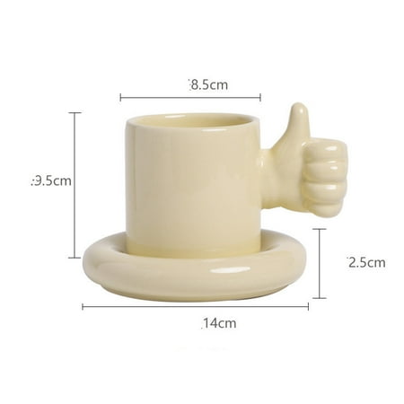 

Homeex Creative Thumbs Up Like Mug Coffee Cup Saucer Beige Hand cup