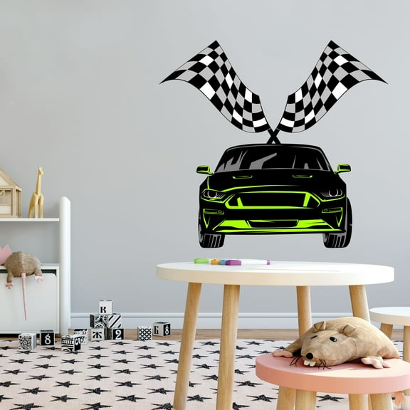 Sports Wall Decals for Boys Bedroom - Sports Racing Car on White Background Car DIY & Creativity Boy Girl Bedroom Wall Sticker - Size: 40 In x 36 In