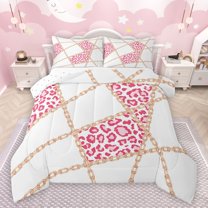 Castle Fairy Leopard Cheetah Print Full Size Comforter Sets 3-Piece for Teens Female Men,Abstract Gold Chain Bedding Comforter Set,Geometric Gird Checkered Lightweight Bedding Sets