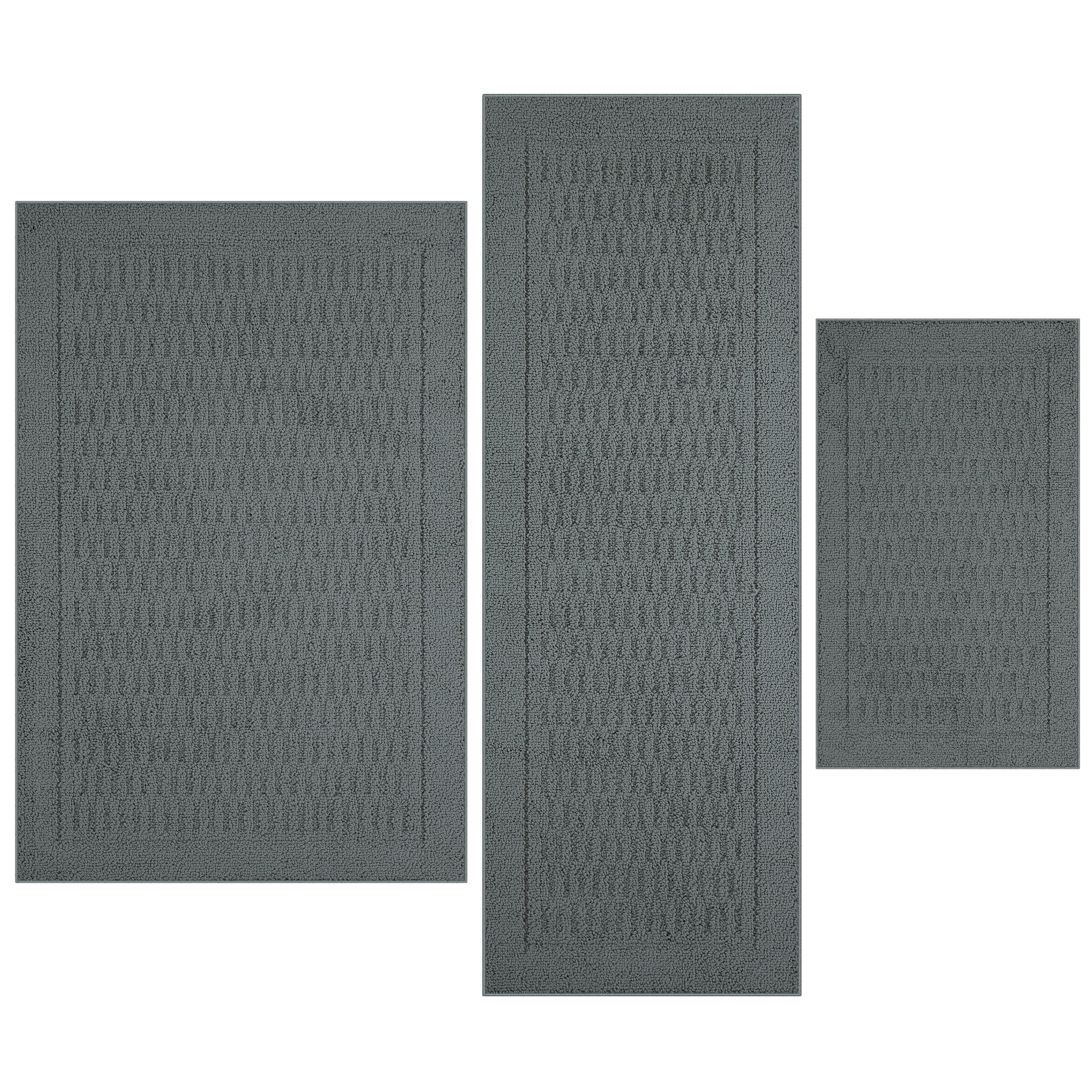 Mainstays Machine Washable Dylan Solid Accent Rug Set, Gray, 3Piece