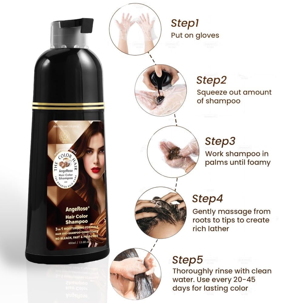 AngeRose Hair Color Shampoo Chestnut Brown - 30 Mins No Bleach hair dye, Covers Gray