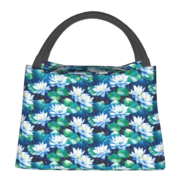 Easygdp Blue Lotus Flower Bolsa de Almuerzo Insulada Reutilizable, Bolsa de Mano y Bandolera para Oficina, Trabajo, Viajes
