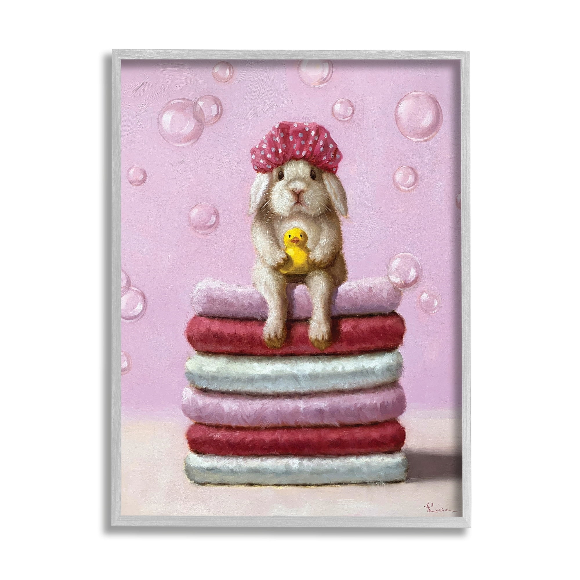 Stupell Industries Cute Baby Rabbit on Bath Towels Soap Bubbles Graphic Art Framed Art Print Wall Art, 24x30, By Lucia Heffernan