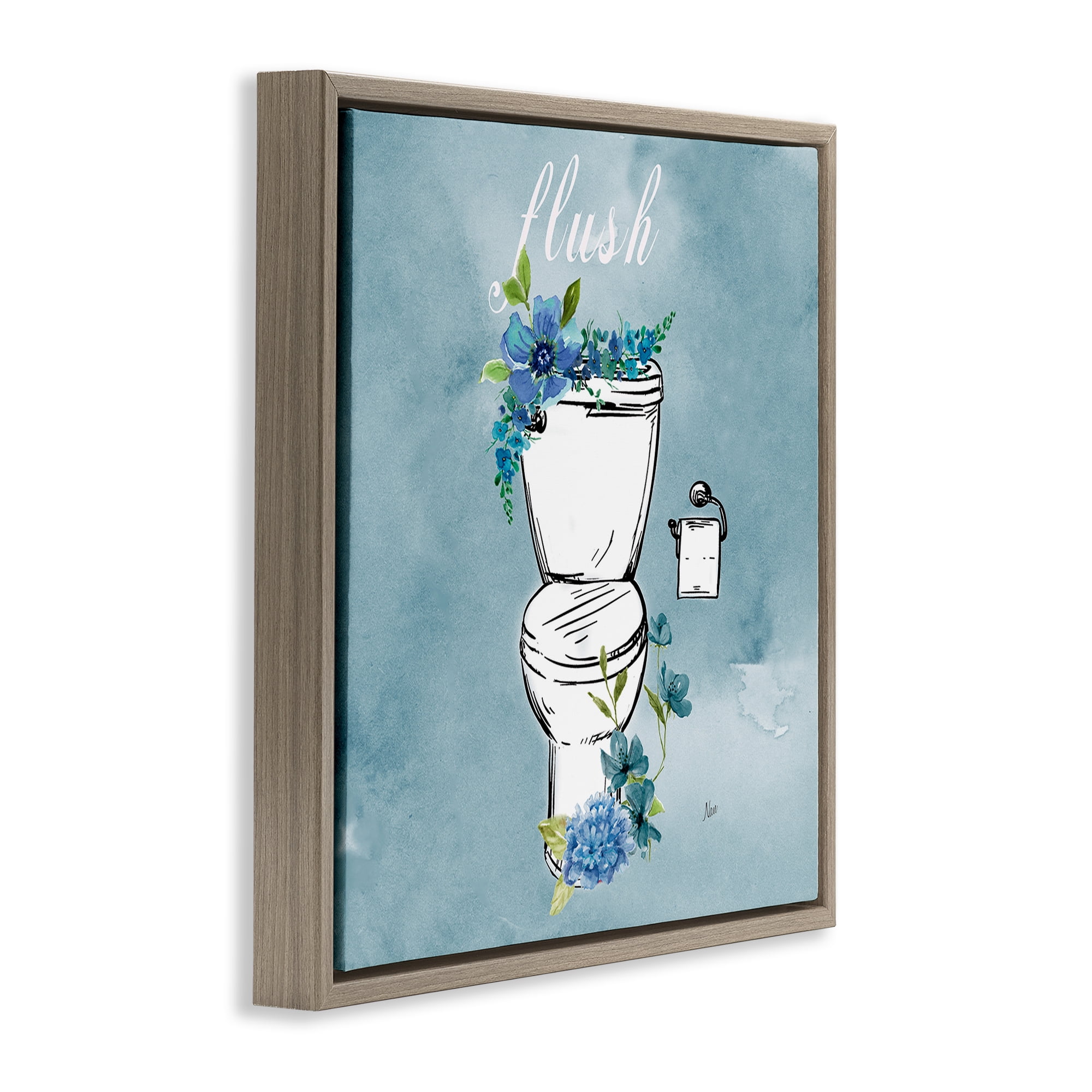 Stupell Industries Floral Bathroom Rules Flush Brown Framed Floater Canvas Wall Art, design by Nan