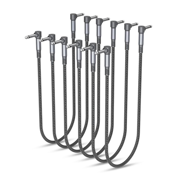 Elebase Câbles de Patch pour Guitare 24 Pouces, Lot de 6, Cordon de Pédale d'Effets 6,35 mm, Câble Audio d'Instrument en Nylon Tressé à Angle Droit 1/4, Pédalier C