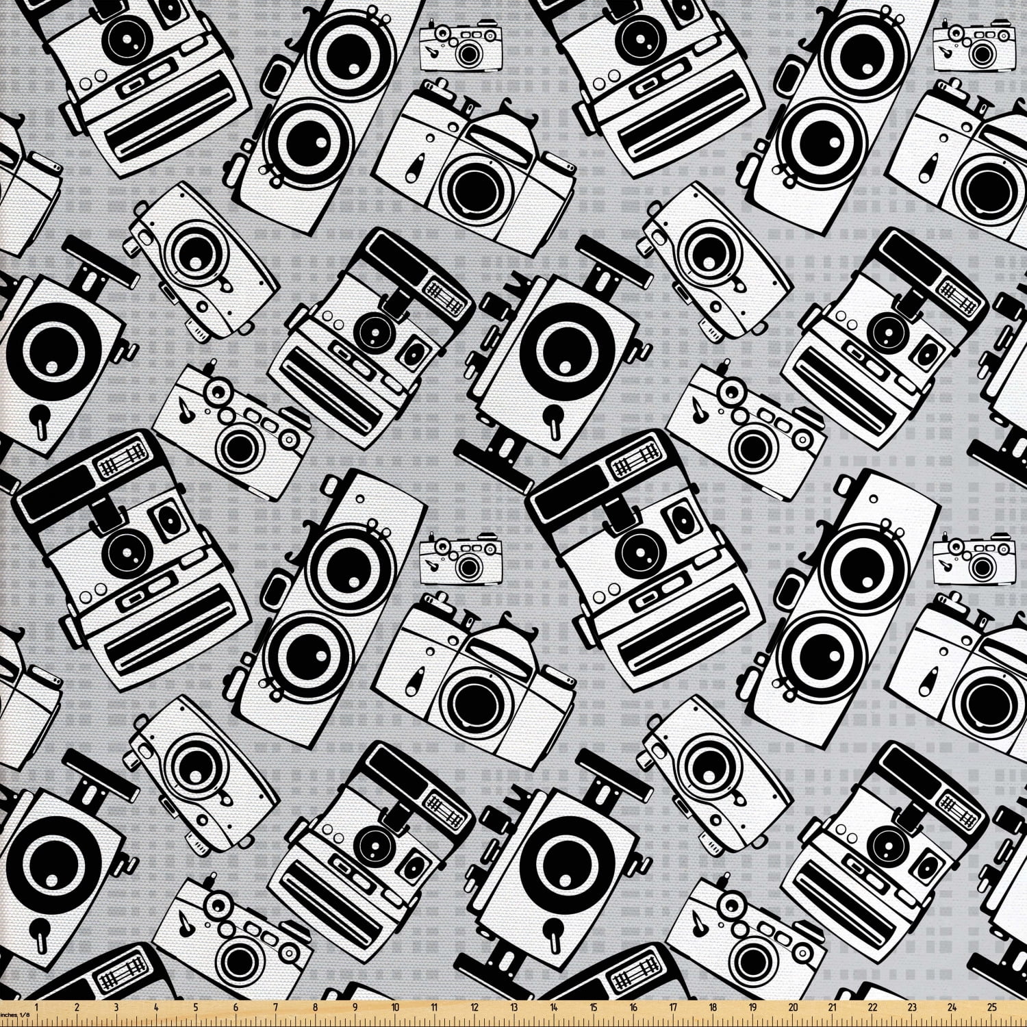 Hipster Fabric by The Yard, Vintage Film Photo Cameras Grayscale