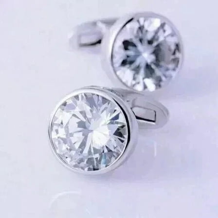 2 CT Lab Created Diamond Round Men's Cufflinks 14k White Gold Plated Silver