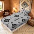 thumbnail image 5 of Manfei Tribal Geometric Diamond Twin Sheets, Vintage Cross Bedding, Black White Gray, Gray Reversible 3-Piece1 Flat Sheet + 1 Fitted Sheet + 1 Pillowcase, 5 of 6