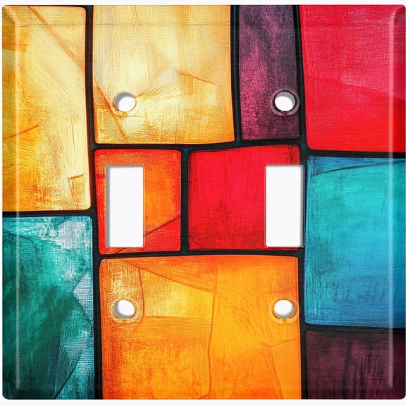 Metal Light Switch Wall Plate Outlet Cover (Printed Image of Abstract Stained Glass Panes - Double Toggle)