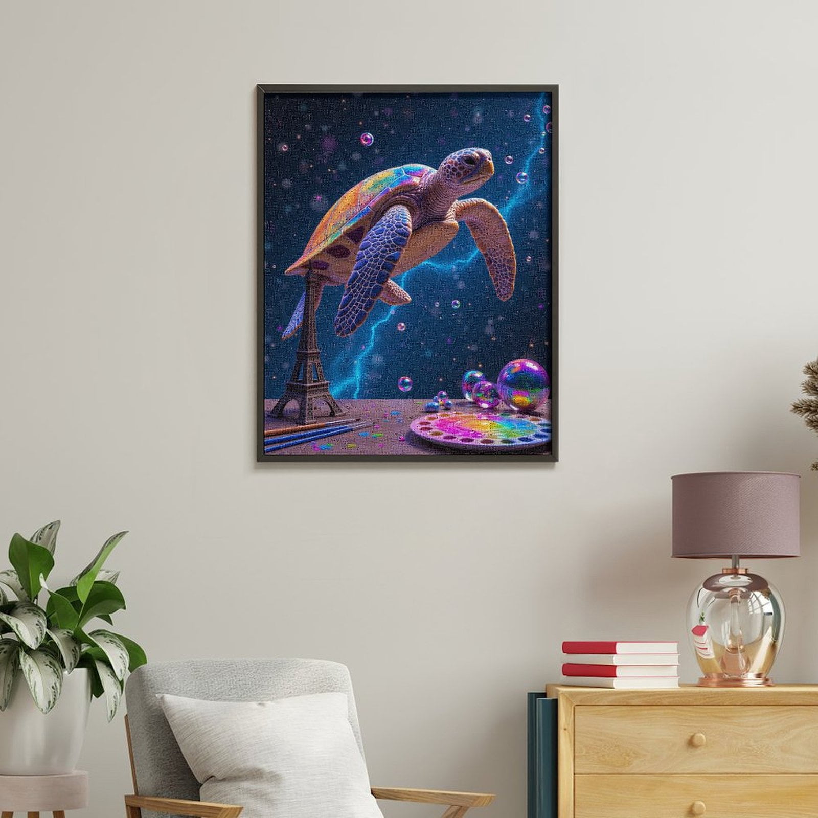 Paint By Numbers Kit for Adults Beginner - Colorful Turtle Art Bubbles Night DIY Canvas Painting Kits for Adults, Frameless Paint By Number for Adults for Home Wall Decor 16x20 Inch