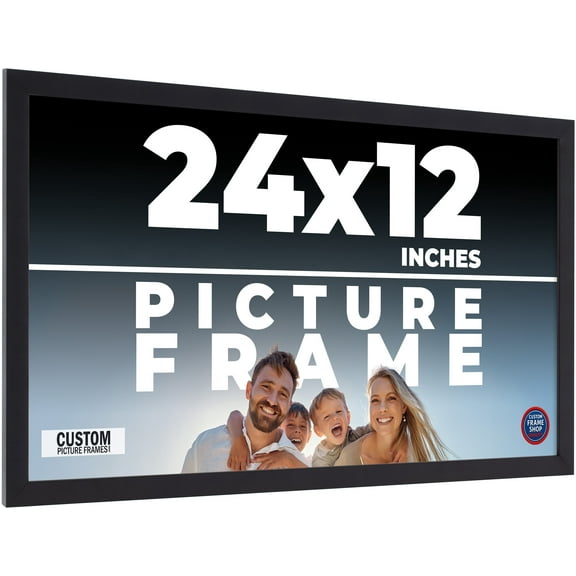 24x12 Frame Black Solid Wood Picture Frame | 0.75 Inch Moulding Width | Includes UV Acrylic