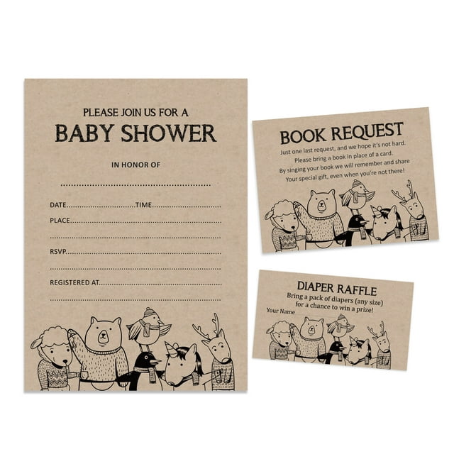 Inkdotpot Set Of 30Jungle Animals Rustic Baby Shower Invitations-Diaper Raffle Tickets And Baby Shower Book Request Cards Gender Neutral Invites Its A Boy Its A Girl