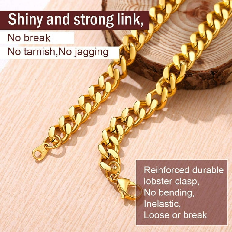 FindChic Curb Link Chain 18K Gold Necklace For Men Chunky Hip Hop Neck Chains for Boys 9MM 18Inch