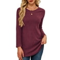 thumbnail image 3 of JYLFC Long Sleeve Shirts Pullover Sweater Loose Fit Lightweight CrewNeck Sweatshirt Burgundy 2XL, 3 of 5