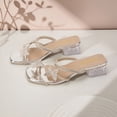 thumbnail image 3 of Women's Strappy Heels Block Open Toe Low Heel Chunky Mules Sandals Dress Shoes Rhinestone Shoes Summer Comfortable Transparent Heel Sandals, 3 of 9