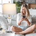 thumbnail image 2 of Crystal Glass Table Lamp with USB C+A Ports & AC Outlet,White Clear Modern Bedroom Lamp,Silver Lamp for Living Room,Nightstand Lamp LED Bulbs Included,Single Silver, 2 of 12