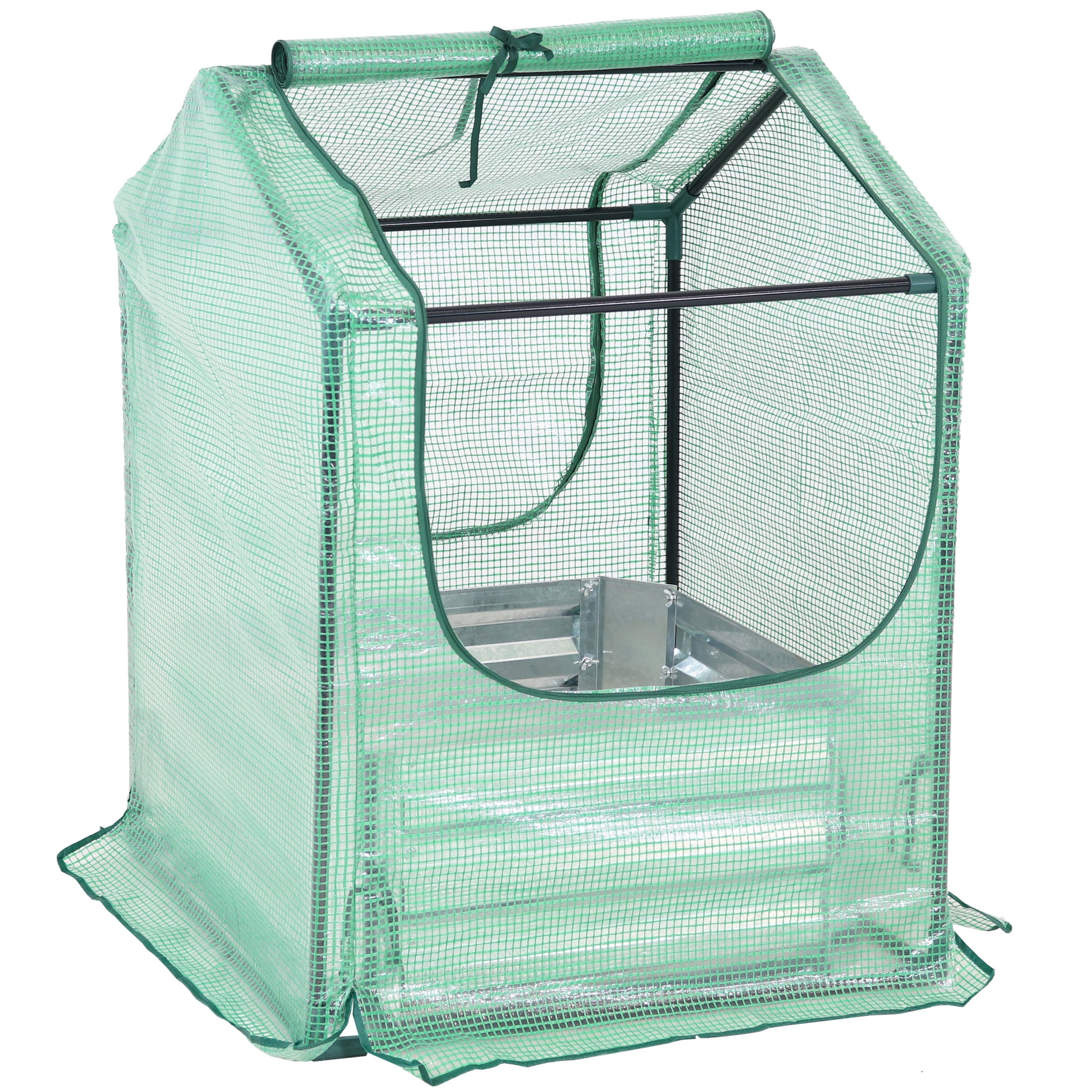 Sunnydaze 2' x 2' x 3' Outdoor Mini Greenhouse with Metal Raised Garden Bed, Green