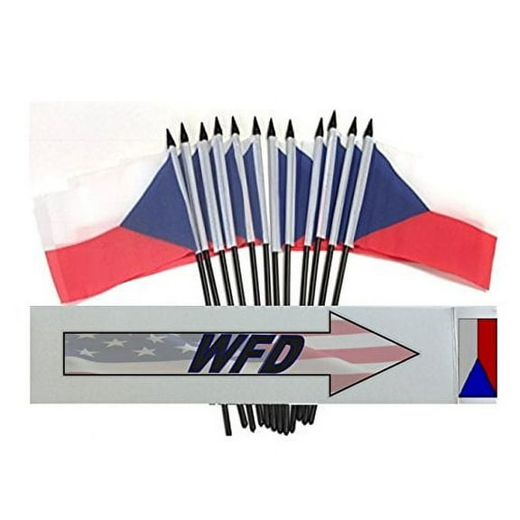 Pack of 12 4"x6" Czech Republic Polyester Miniature Office Desk & Little Table Flags, 1 Dozen 4"x 6" Czech Small Mini Hand Waving Stick Flags