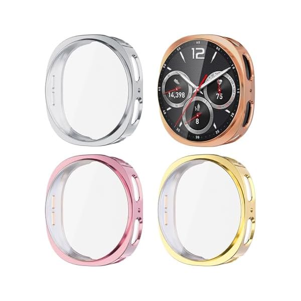 wonima02 (4 Pack) Screen Protector Case Compatible for Samsung Galaxy Watch 8 44mm (2025 Verison) Solf Silicone Bumper Full Protective Shell Face Cover (Silver Pink Rosegold Gold)