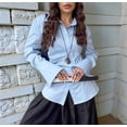 thumbnail image 4 of Women'S Wrap Button Down Blouse Long Sleeve Lapel Shirts Asymmetrical Going Out Tops Office Outfits Blue M, 4 of 7