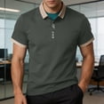 thumbnail image 5 of DPTALR Men's Casual Contrast Trim Short Sleeve Button Polo Shirt,Army Green,Big Men's,Tall Men's L,Young Men's T-shirt, 5 of 7