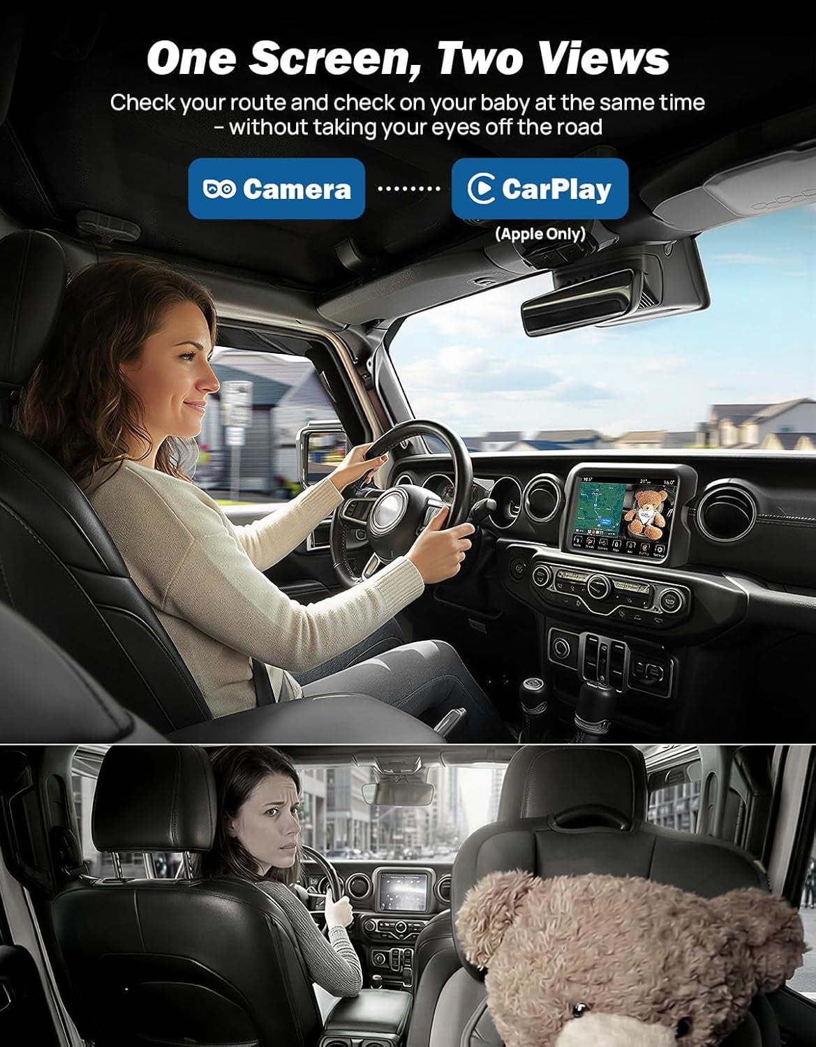 JOYTUTUS Baby Car Camera with Wireless CarPlay Adapter 1080P HD Rear Seat Monitor Display on Car Screen Backseat Camera for Kids 150°Wide
