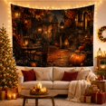 thumbnail image 3 of Pumpkins in a Black and Orange Gate Courtyard, Mysterious Gothic Style for Home Decor Fans, Autumn Lantern Art, Halloween Gift, Tapestry Wall Hanging for Bedroom and Den, 3 of 7