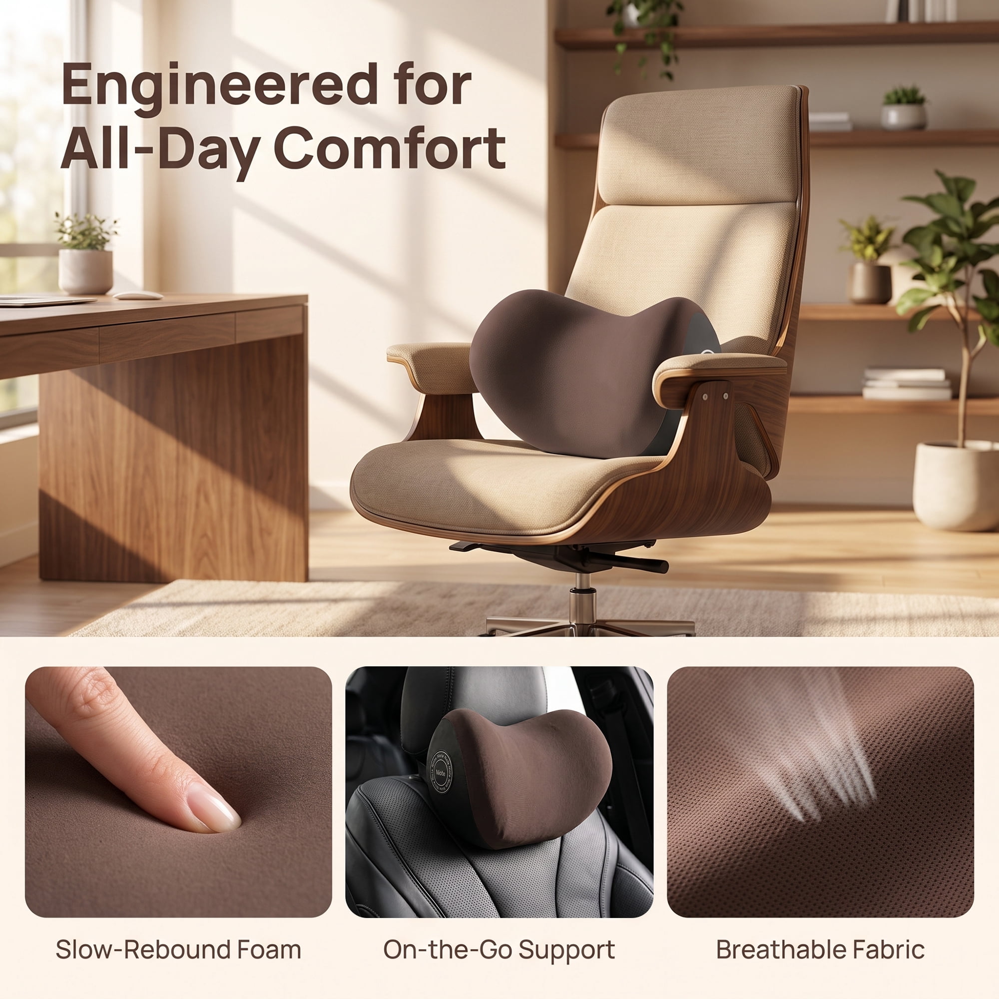 Unique Bargains Neck Pillow Cotton Cervical Indoor Support Brown 12.2" x 5.2" x 7.7"