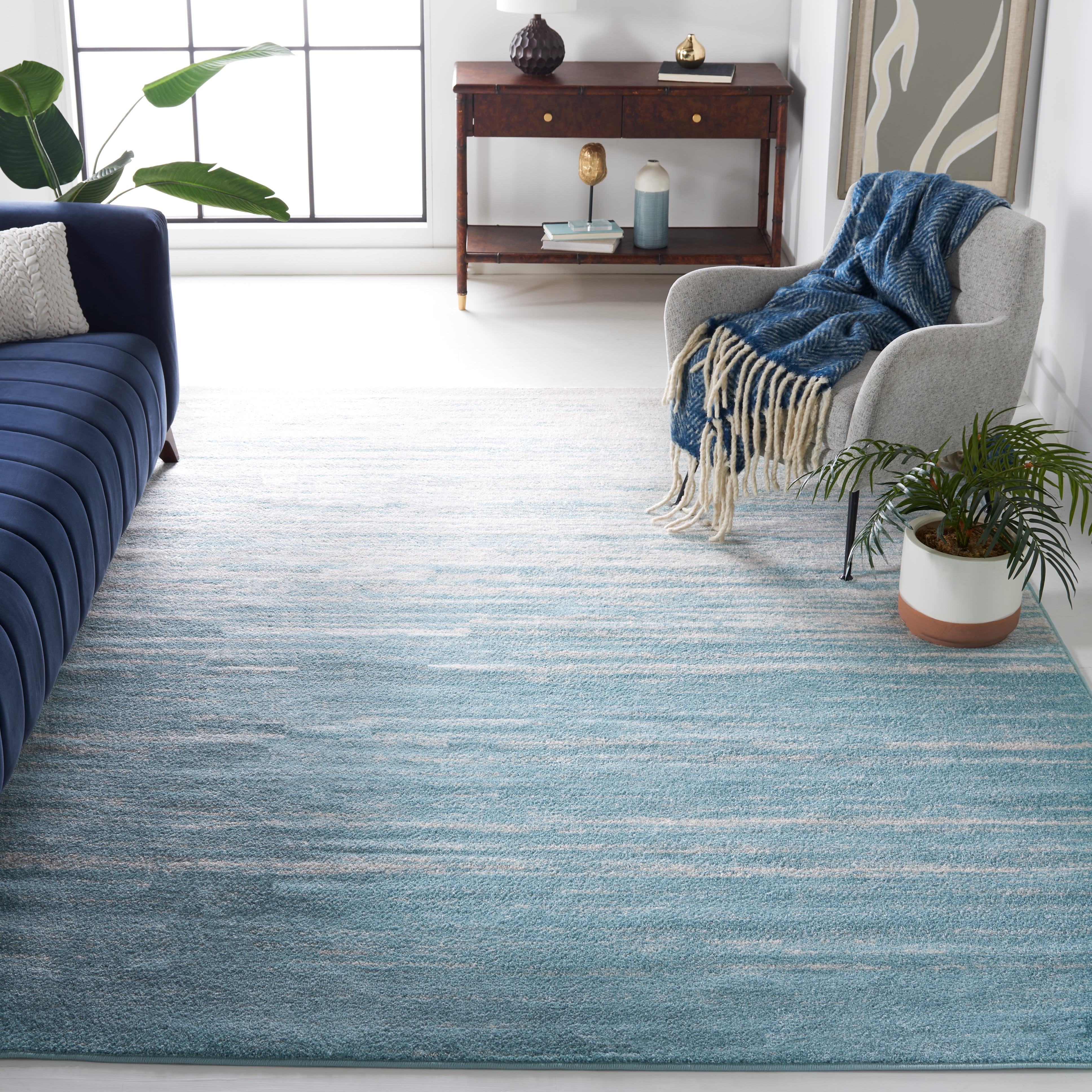 SAFAVIEH Adirondack Esmond Striped Area Rug, Aqua/Ivory, 9' x 12' - Large - Modern Design, Aqua & Ivory, Ideal for Living Room, Bedroom, Dining Space