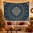 thumbnail image 3 of Intricate Star-Flower Mandala Set Against Deep Navy Background, Mystical Boho for Yoga Enthusiasts, Celestial Wall Art Decor, Housewarming Gift, Tapestry Wall Hanging for Bedroom and Dorm, 3 of 7