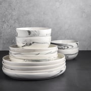 Thyme & Table Grey Marble 12-Piece Ceramic Dinnerware Set