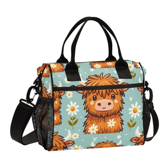 Daisy Cows Flowers Cooler Bag Lunch Bag Soft Cooler Cooling Tote Insulated Lunch Box for Adult Men Women