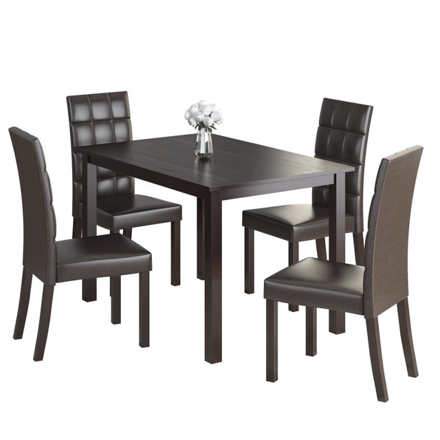 CorLiving Atwood Dining Set with Dark Brown Leatherette Seats