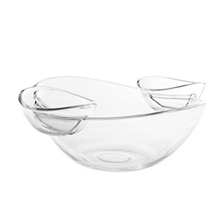 Salad Dip - Adorn Crystal Clear Plastic Chips n' Dips / Salad Bowl with 2 Detachable Dip Cups Set