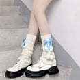 thumbnail image 2 of Jxzom White Leg Warmers with Bow and Fur Balls, Y2K Rib Knit Boot Socks, Harajuku Cutecore Leg Warmers for Women, 2 of 3