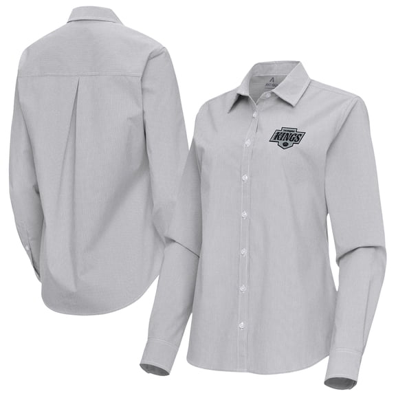 Women's Antigua Gray Los Angeles Kings Porter Woven Tri-Blend Long Sleeve Button-Up Shirt