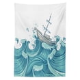 thumbnail image 3 of Ambesonne Nautical Tablecloth Rectangular Table Cover, Ship and Ocean Waves, 52"x70", Aqua Taupe, 3 of 4